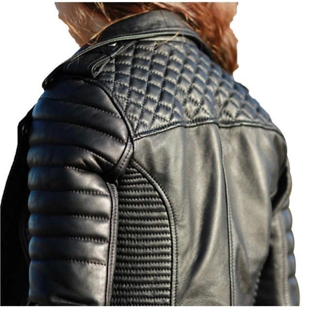 Womens Leather Jackets Motorcycle Bomber Biker Genuine Lambskin fits like M - Picture 2 of 4